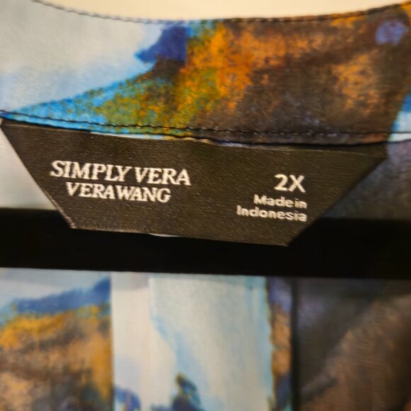Simply Vera Vera Wang 2X Dolman Popover Blouse - Blue Brown Bouquet NWOT - Picture 4 of 6